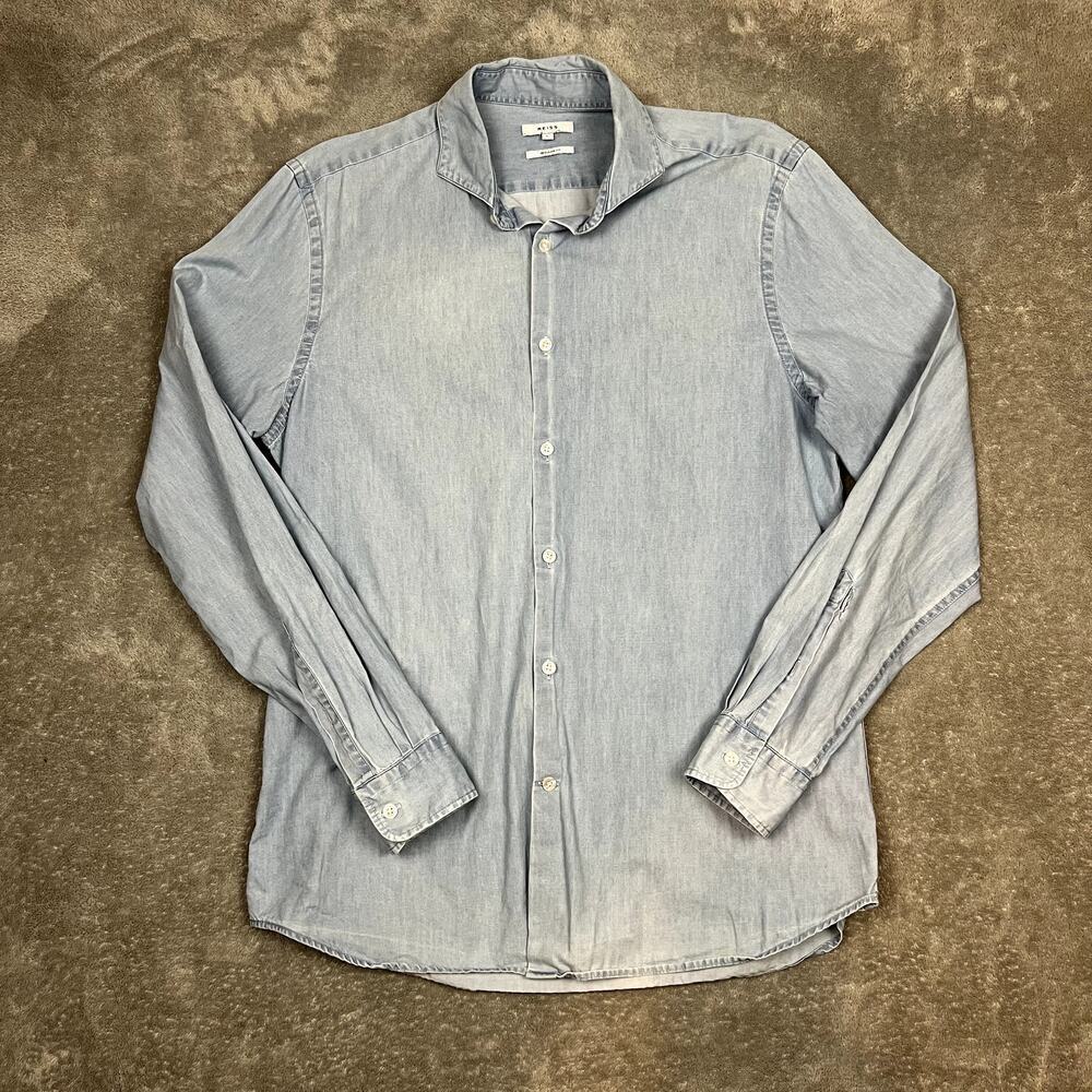 Reiss Regular Fit Button Up Shirt Mens L Blue Long Sleeve